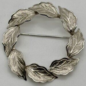 Vintage Wells Sterling Silver Wreath Brooch, Signed "Wells" and Marked Sterling
